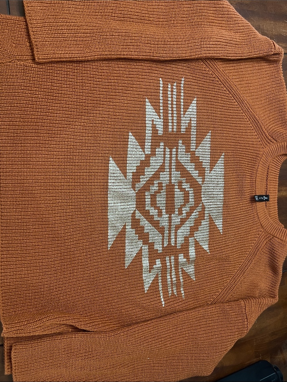 Women's Rust Crewneck Sweater with Cream Geometric Front